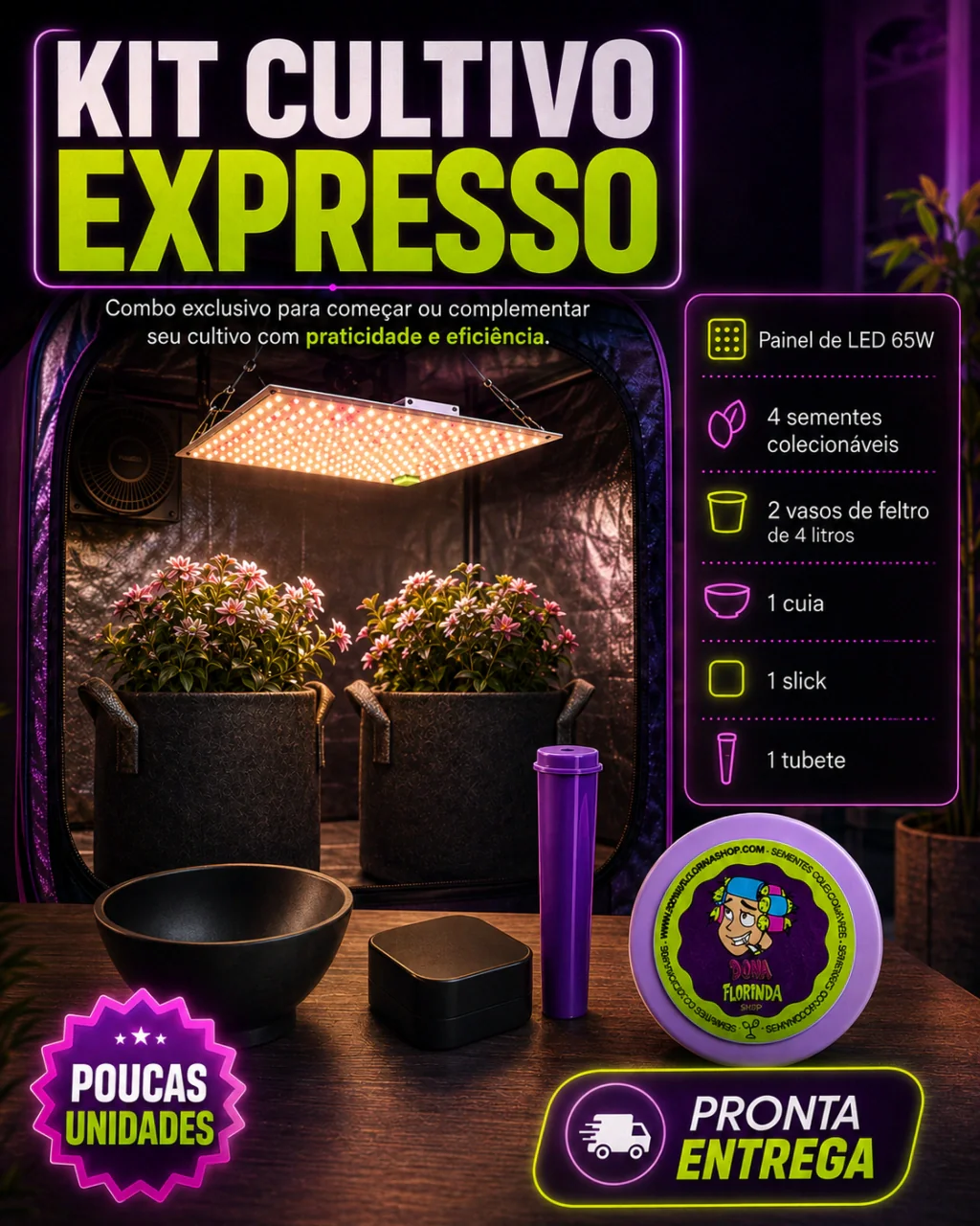 Kit de Cultivo Expresso com painel de 65w